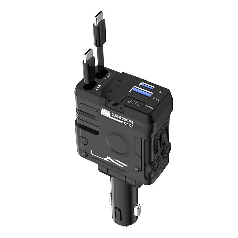 Bluejw Retractable Car Charger 4-in-1 USB C Fast Charging Adapter - Compatible with iPhone, Galaxy, Pixel & Automobile Chargers - Image 1